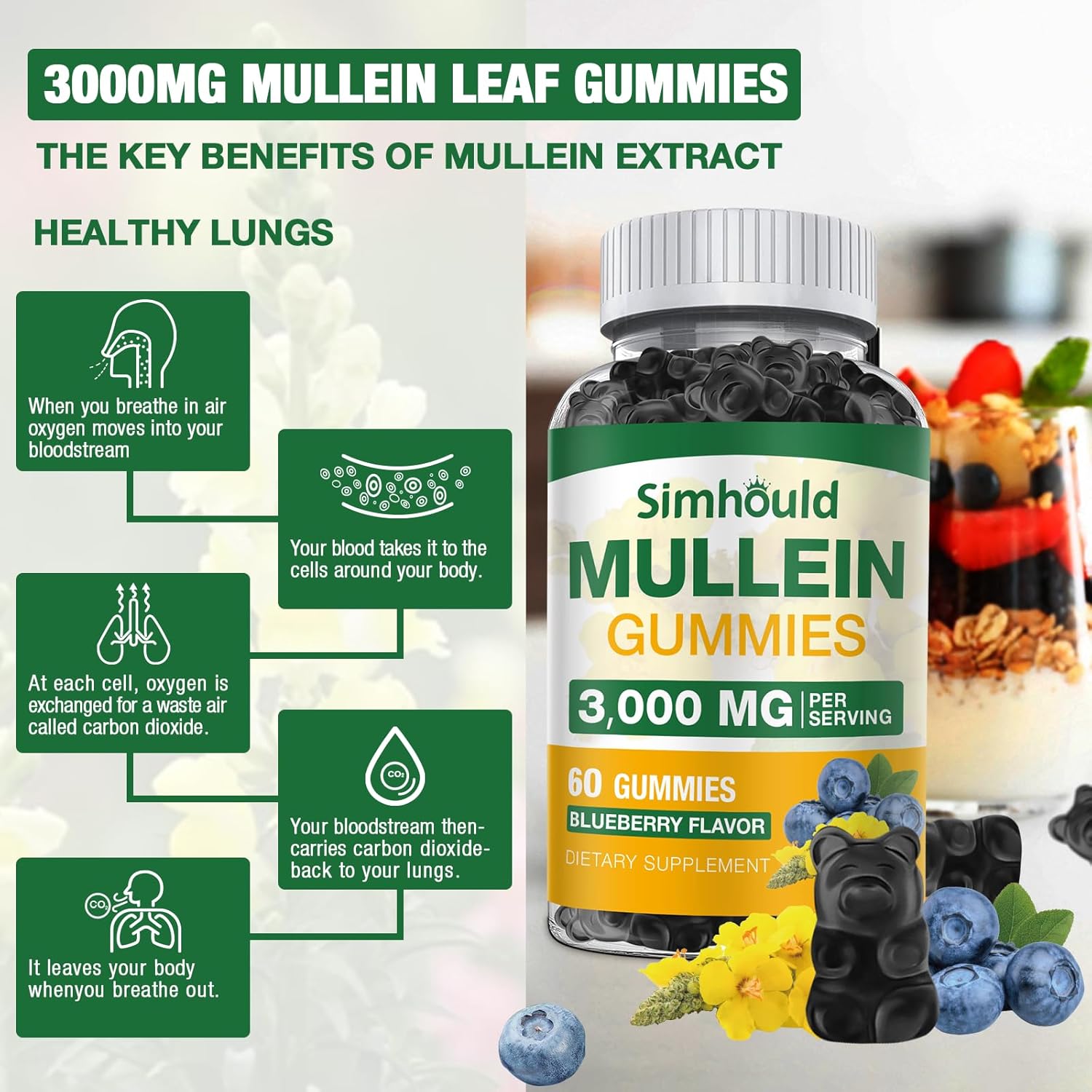 2 Pack Sugar Free 3000MG Mullein Gummies - Simhould