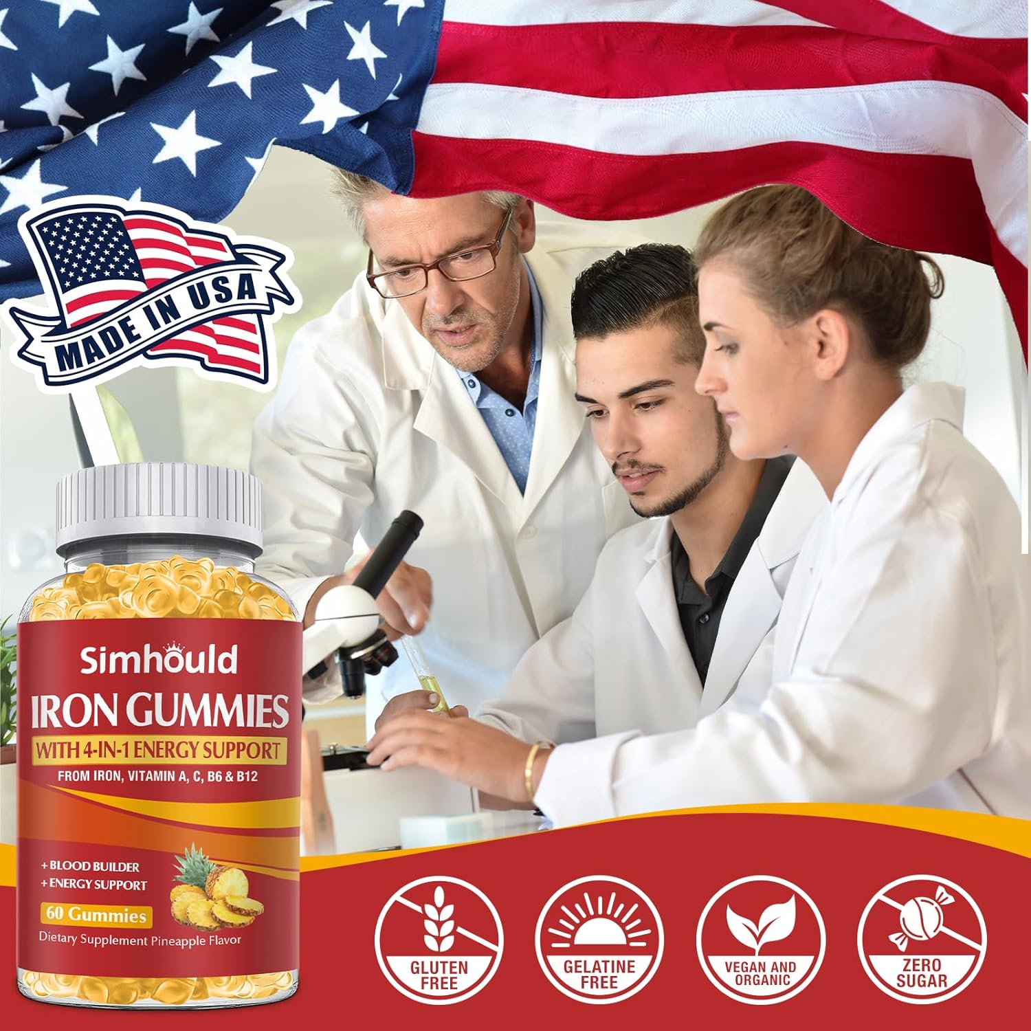 2 Pack Vegan 80MG Iron Supplement Gummies - Pineapple Flavor - Simhould